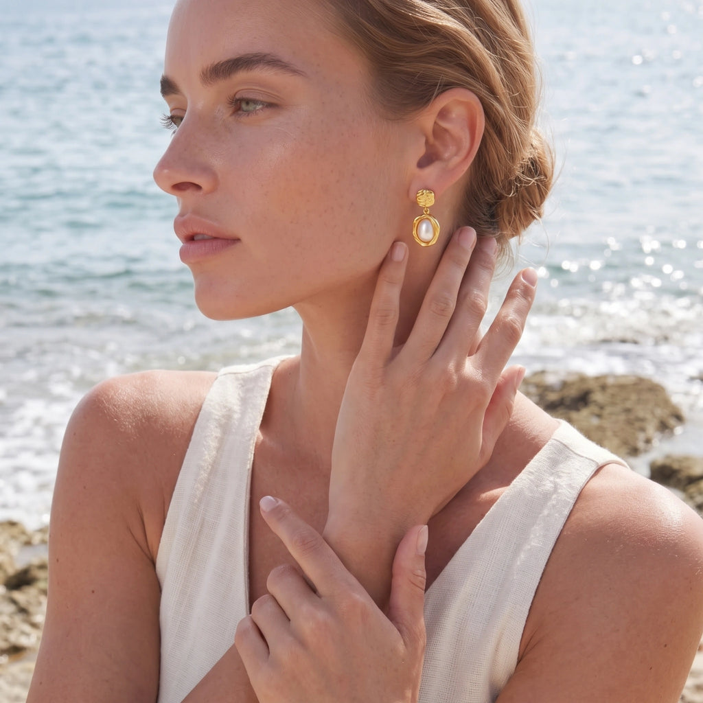 Petal Pearl Drop Earrings